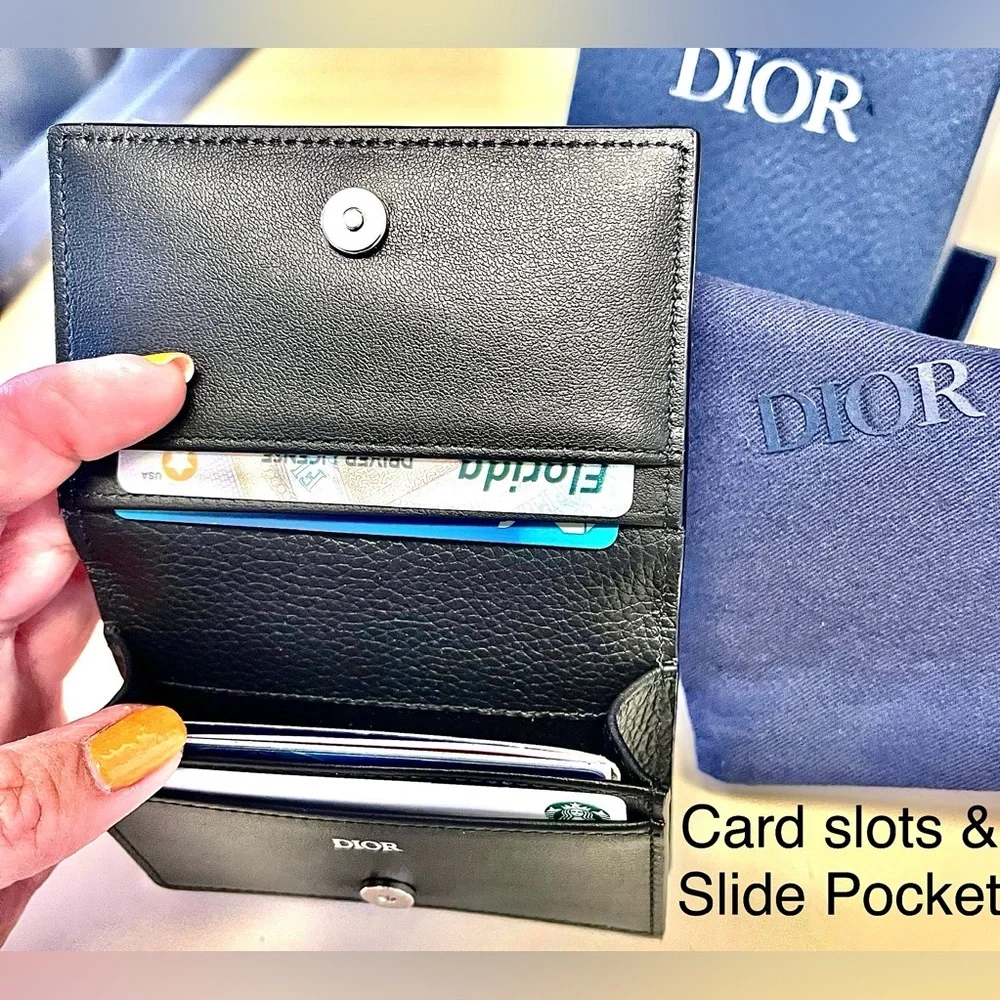 Dior NWOT Leather Wallet with Box&Dust bagPebbled black leather/white stitching